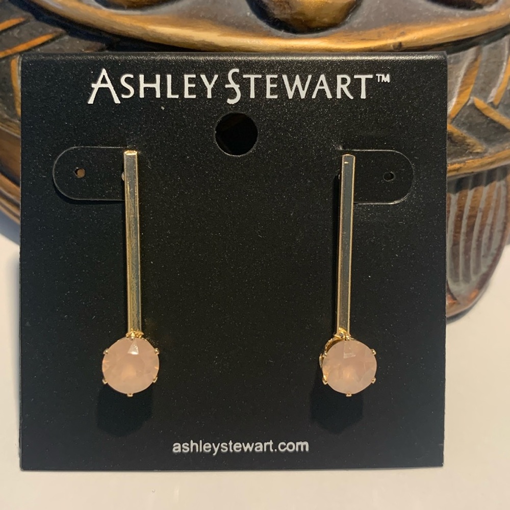 Ashley Stewart Pink Stone Dangle Bar Earrings